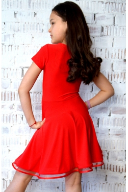 Платье для танцев с гипюром красное